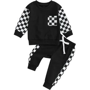 Toddler Baby Boy Clothes Checkerboard Long Sleeve Sweatshirts Jogger Pants Newborn Infant Fall Winter Outfit Set