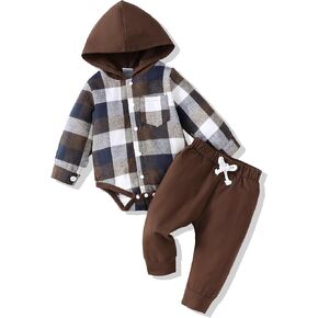 Baby Clothes Boy 6-9 Months Baby Hoodie Fall Winter Outfits Flannel Plaid Romper Boys Infant Clothes Shower Gifts Cute Baby Boy Clothes 9-12 Months