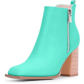 Women's Chunky High Heel Ankle Boots Side Zipper Square Toe Dress Booties