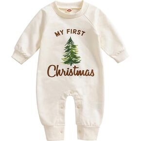 BULINGNA Newborn Baby Boy Girl My 1st Christmas Outfit Long Sleeve Xmas Tree Jumpsuit Romper Playsuit Fall Winter Clothes