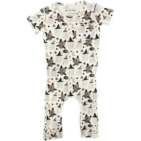 Soft Bamboo Viscose Baby Romper, Short Sleeve with Pants, Zipper Inseam Closure with Front Pocket Pacifier Clip (Squad Ghouls, 12 Months)
