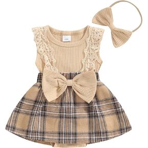 Newborn Baby Girl Clothes Plaid Romper Dress Cute Lace Ruffles Jumpsuit Tutu Dress Infant Baby Girl Summer Outfits