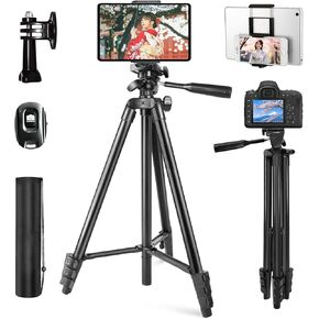 PEYOU 153cm Camera Tripod, Smartphone Tripod, Lightweight 5-Stage Telescopic Video Tripod, iPad Stand with Bluetooth Remote, Storage Pouch, 3-Way Head for YouTube, Tiktok Live Streaming