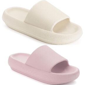 Joomra Unisex Pillow Slippers Shower Slides House Shoes Beige And Pink 9-10 Women/7.5-8.5 Men 40-41