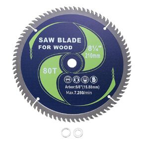 Circular Saw Blade - [8-1/4 Inch x 80 Teeth x 5/8 Inch Arbor] Tungsten Carbide Tipped Table Miter Saw Blades with 5/8 Inch to 1/2 Inch 3/8 Inch Washer Adapters | Green