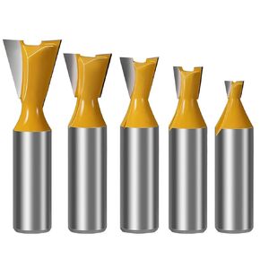 5PCS Dovetail Router Bit Set 1/2 Inch Shank, 1/4" 1/2" 3/8" 5/8" 3/4" Dia Carbide Router Bits for Woodworking, Wood Milling Cutter Tool for Making Boxes Drawers Chests, Fine Casework