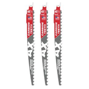 Milwaukee 48-00-5332 3 قطع الفأس 3 TPI 9 in. Sawzall تراكم شفرات المنشار مع أسنان كربيد للتشذيب والخشب النظيف
