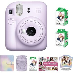 FUJIFILM INSTAX Mini 12 Instant Film Holiday Camera Bundle (Lilac Purple) with 2-Pack INSTAX Mini Film (40 Exposures) – Compact and Fun Camera with Enhanced Selfie Mode for Holidays & Special Moments