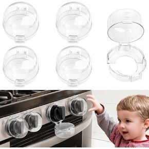 Gas Stove Knob Safety Covers - Baby Proofing Stove and Oven Knob Covers for Child Safety - Press Gas Stove Knob Locks - 5 Pack (Transparent)