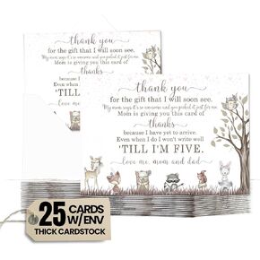 Thank You Cards Baby Shower Girls Woodland (25 Pack) – Cute Baby Shower Notes with Envelopes, Prefilled Message, Customizable Personalize Blank Pink, Baby Shower Thank You Cards with Envelopes