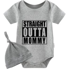 YSCULBUTOL Baby Twins Bodysuits Straight Outta Mommy Infant Baby Clothes Twin Romper Unisex Outfits With Hat