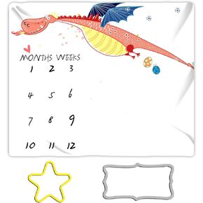 Dinosaur Fire Dragon Baby Monthly Blanket for Newborn, 48x40in, Unisex Baby Blanket, Baby Growth Chart Blanket BTXYME11