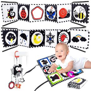 3 PCS Black and White High Contrast Baby Toys，Montessori Tummy Time Toys for Baby， Sensory Crinkle Toys for 0 3 6 9 12 Months, Baby Boy Girl Gifts
