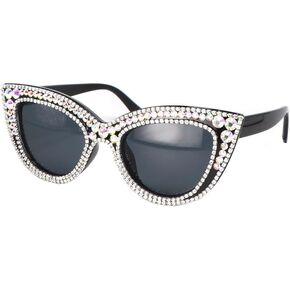 FUPRECIOUS Cat Eye Sunglasses Bling Rhinestones Crystal Black Plastic Frame Eyewear in Kuwait