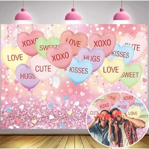 Valentine's Day Backdrop 7x5FT Sweethearts Candy Conversation Hearts Party Decorations Sweet Heart Valentines Day Background for Home Party Banner Photo Booth Props