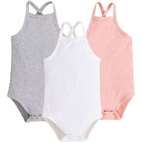 3pcs baby bodysuit للجنسين بلا أكمام بلا أكمام مع سترات قطنية حزام حديثي الولادة رومبير 6-24 شهر