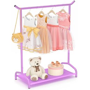 EAGMAK Kids Clothing Rack, Baby Clothes Rack with Bottom Storage Shelf, Kids Dress Up Rack for Little Girls, Metal Coat Rack Toddler Closet Organizer, Costume Garment Rack for Hanging Clothes(Purple)