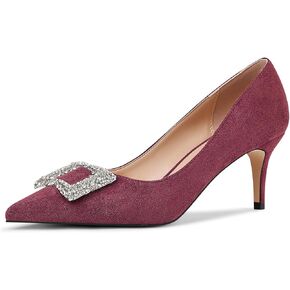 Women's Rhinestones Buckle Pumps Pointed Toe Kitten Heels Dress Shoes