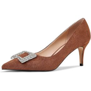 Women's Rhinestones Buckle Pumps Pointed Toe Kitten Heels Dress Shoes in Kuwait