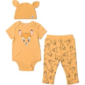 Disney Mickey Mouse Minnie Mouse Lion King Winnie the Pooh Baby Bodysuit Pants and Hat 3 Piece Outfit Set Newborn to Infant