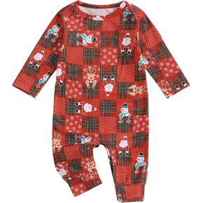 Newborn Infant Baby Boy Girl Christmas Jumpsuit Long Sleeve Elk/Snowman/Santa Claus One Piece Plaid Romper Outfit