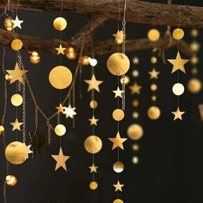 Decor365 Gold Star Garlands Decorations Hanging Twinkle Little Star Birthday Baby Shower Graduation Party Decor Christmas New Year Eve Banner Moon Stars Starry Night Ramadan Celestial Theme Backdrop