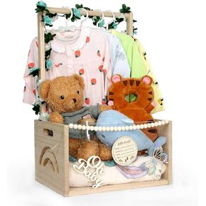 Wooden Baby Shower Crate Closet, Customizable Lights Up DIY Acrylic Visible Baby Storage Crate with Handle, Easy Assembly Baby Baskets for Baby Shower, Pregnancy Gifts for New Parents