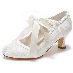 Emily Bridal Wedding Shoes Women's Lace Spool Heel Closed Toe Pumps