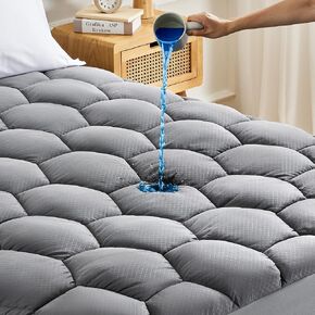 Waterproof Mattress Pad, Fluffy Soft Breathable Noiseless Quilted Fitted Mattress Protector, Premuim Alternative Filling Topper Deep Pocket up to 21'' (Grey, Queen)