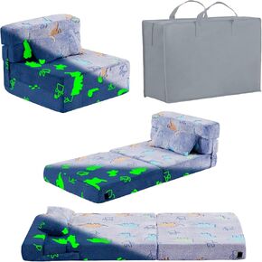 Folding Sofa Bed Floor Mattress for Kids with Pillow, Toddler Glow Washable Folding Floor Nap Mat for Sleeping, Child Fold Up Sofa Futon Folding Chair Bed with Storage Bag for Girls Boys