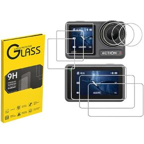 Screen and Lens Protector for DJI Osmo Action 4, Anti-Scratch 9H Ultra Clear Screen Protector Cover Tempered Glass LCD Display Film + Lens Protector for DJI Osmo Action 4 Accessories(3 Pack)