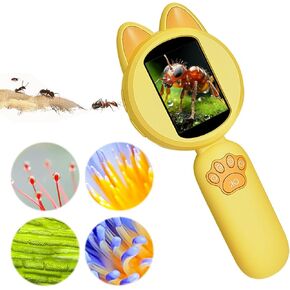 Crspexi Microscope, Digital Microscope,Holding Magnifying Glasses，2’’ IPS Eye-Protecting Screen,4 Zoom Buttons,8 LED Lights,Built-in Mini-Games.Christmas,Birthday,Edu Gifts.