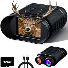 WONGKUO Night Vision Goggles - 5W Upgraded 4K HD IR Binoculars - 8X Digital Zoom, Rechargeable Binoculars with Camera Built in, 32GB Card to Save Photos and Videos, Flashlight (Black)