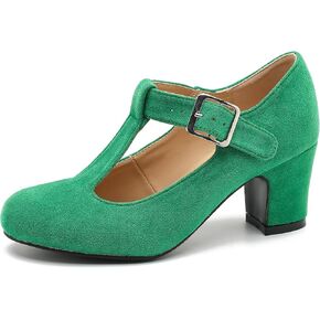 Women's T-Strap Mary Jane Pumps Round Closed Toe Comfortable Low Chunky Block Heel Wedding Dress Evening Party Shoes