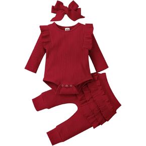 Newborn Baby Girl ClothesOutfits Infant Romper Ruffle Short Sleeve Floral Pants Cute Toddler Baby Girl Clothes Set 3PC