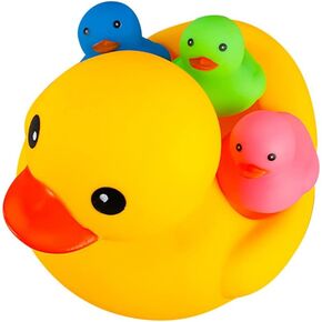 Bath Duck Toys 4 Pcs Colorful Rubber Duck Family Squeak Ducks Baby Shower Toy for Toddlers Boys Girls (Colorful Duck Family)