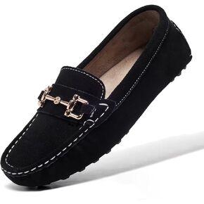 Women's Classic Suede Leather Penny Loafers Comfortable Slip-On Boats Driving Fashion Flats Shoe
