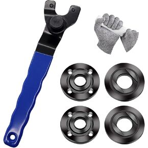 Grinder Wrench with 4PCS ​Grinder Shaft Nut 5/8-11 Compatible with Makita Milwaukee Dewalt Metabo Grinder Parts including 1pair Protective Gloves Q-K1-023-B