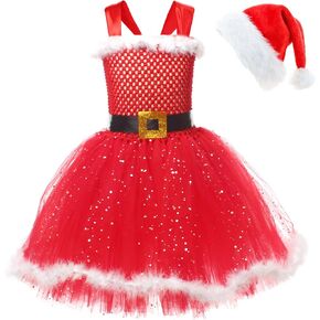 Happy Cherry Kid Toddler Girl Christmas Puffy Tutu Dress Set Santa Xmas Peagant Gown Princess Dress 2/3 Pcs