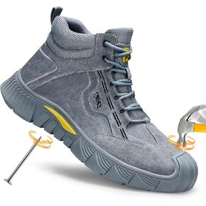 Steel Toe Boots for Men Indestructible Work Shoes Lightweight Work Boots for Men Comfortable Steel Toe Shoes Slip-Resistant Safety Boots High-Top Fashionable Work Boots Size 7.5