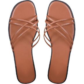 SweatyRocks Women's Criss Cross Strappy Flat Sandals PU Leather Open Toe Outdoor Slip On Slides