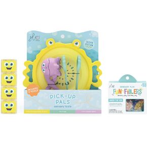Glo Pals Fine Motor Tools Sensory Play Pack Bundle with Pick-Up Pals Sensory Tools, Yellow Alex Light-Up Cubes, & Under The Sea Fun Fillers (Fun in The Sun)