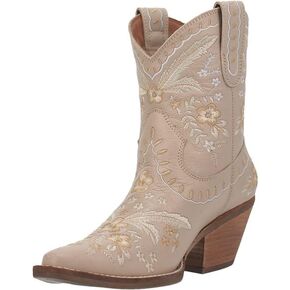 Dingo Womens Primrose Embroidered Floral Snip Toe Casual Boots Ankle Mid Heel 2-3" - Black