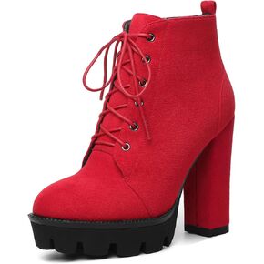 Mettesally Womens Platform Lace Up Ankle Boots Round Toe Chunky Block High Heels Side Zipper Short Boots Office Winter Shoes