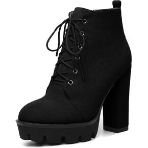 Mettesally Womens Platform Lace Up في الكاحل أحذية جولة إصبع القدم مكتنزة كتلة عالية الكعب الجانبي سستة القصة القصيرة أحذية الشتاء أحذية الشتاء in Kuwait