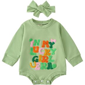 St. Patrick's Day Baby Girl Outfit In My Lucky Girl Era Romper Bodysuit with Headband Newborn Birthday Clothes