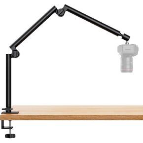 Takerers Overhead Camera Mount Desk Stand, 3-Section Flexible Detachable Articulating Boom Arm with 1/4'' 3/8'' 5/8'' Screw, Ball Head, Phone Holder for Light/Webcam/Microphone/Live Stream/DSLR Camera