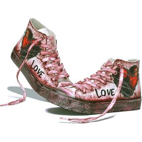 GXZUORU Valentine's Day Heart-Shaped Graffiti high top Canvas Women's Sports Shoes, Outdoor Casual lace up Round Headed Rubber Sole Fashionable Shoes, Hand-Painted Personality Tennis Shoes