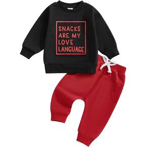 Toddler Baby Boys Fall Winter Outfits Letter Print Long Sleeve Sweatshirts Jogger Pants 2Pcs Infant Clothes Set