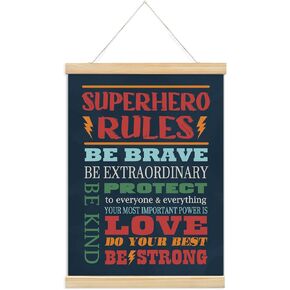 foedor Inspirational Quote Superhero Rules Wall Art,Superhero Room Decor Poster Hanger Frame,Cool Wall Decor Decor for Nursery, Boy Bedroom, Playroom, Childrens Room,12x16 Inch